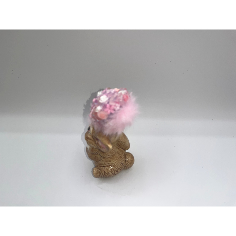 Vintage Ceramic Sitting Pretty Easter Bunny Poof Faux Fur Flower Hat Deb O. OOAK - Picture 13 of 16